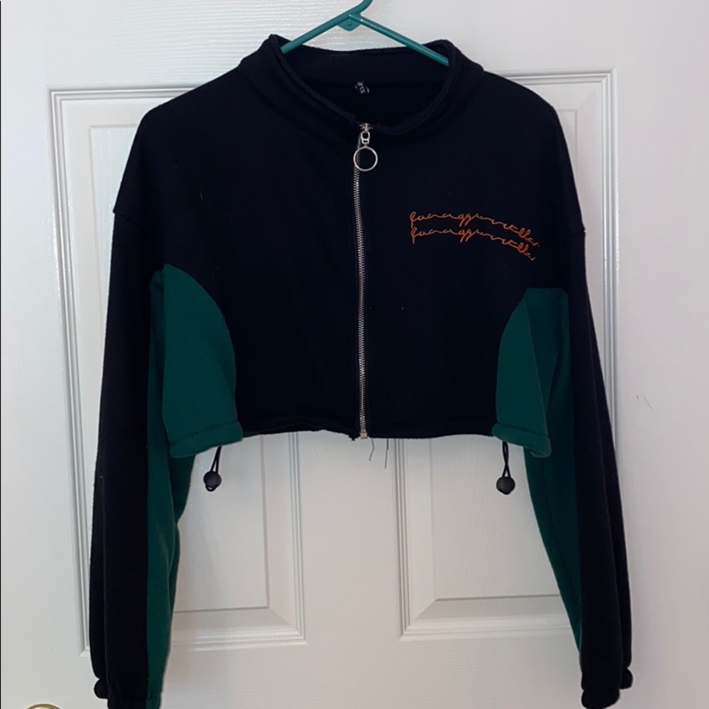 Black and dark green cropped jacket